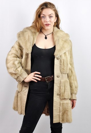 VINTAGE 70'S FAUX FUR & LEATHER COAT