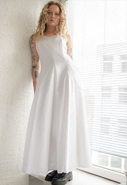 Vintage 80's White Satin Maxi Wedding Dress