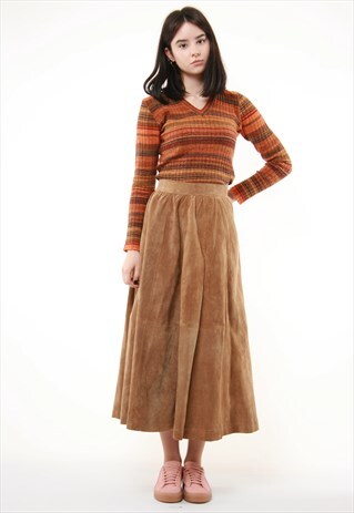80S VINTAGE HIGH WAISTED SUEDE MIDI SKIRT 484