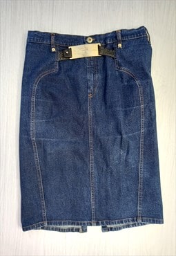 Y2K Denim Skirt Pencil Style Mid Blue