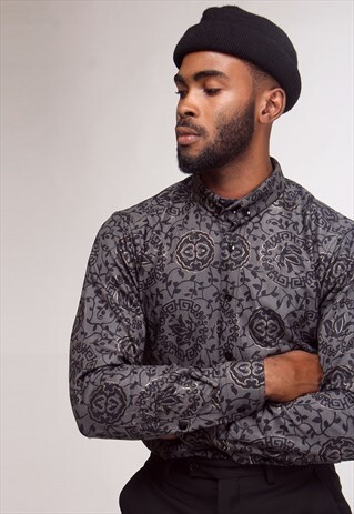 GIANNI GOLD APPLIQUE LONG SLEEVE COTTON SHIRT