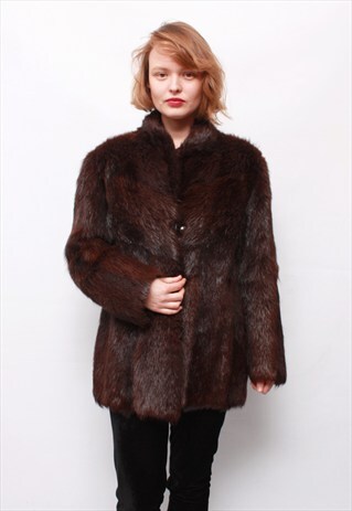 VINTAGE 90' BEAUTIFLU CLASSIC WINTER BROWN FUR COAT