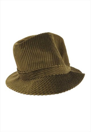 VINTAGE 50S BOHEMIAN GREEN CORDUROY BRIMMED FEDORA HAT