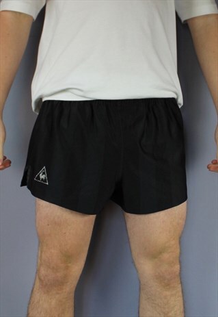 VINTAGE LE COQ SPORTIF SHORTS IN BLACK WITH PRINTED LOGO AND