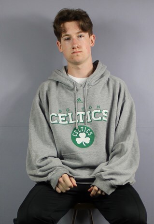 VINTAGE ADIDAS BOSTON CELTICS HOODIE IN GREY WITH PRINTED LO