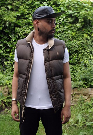 VINTAGE RALPH LAUREN BROWN PUFFER SLEEVELESS JACKET GILET