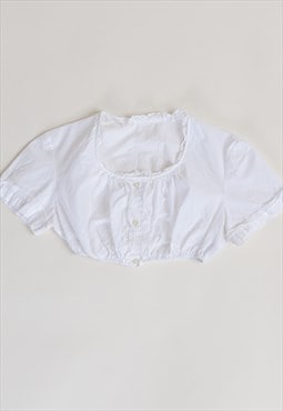 Vintage White Short Puffy Sleeve Crop Milkmaid Blouse M/L