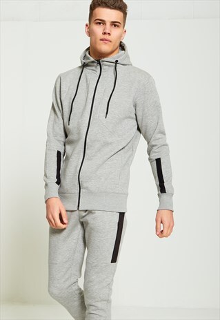 ZIP THROUGH CONTRASTING PANEL HOODED TRACKSUIT