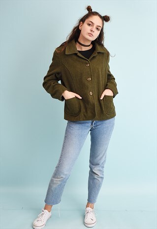 90'S RETRO MILITARY STYLE TWEED BLAZER JACKET