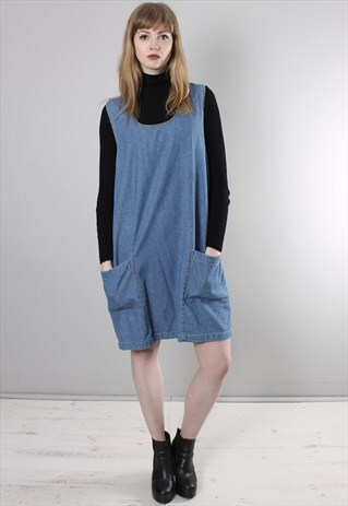 VINTAGE 90S BLUE DENIM PINAFORE DRESS