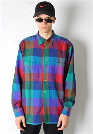 VINTAGE 90S COLOURFUL CHECK LONG SLEEVE SHIRT