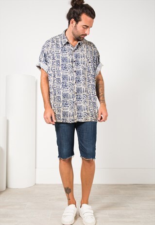 VINTAGE 80S CRAZY PRINT SHIRT/ S1768