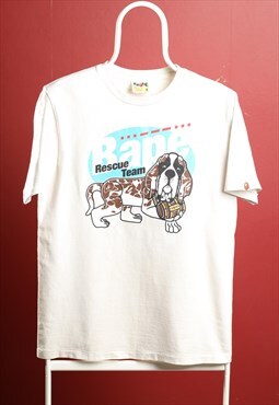 Vintage BAPE Rescue Team Crewneck Print T-shirt White