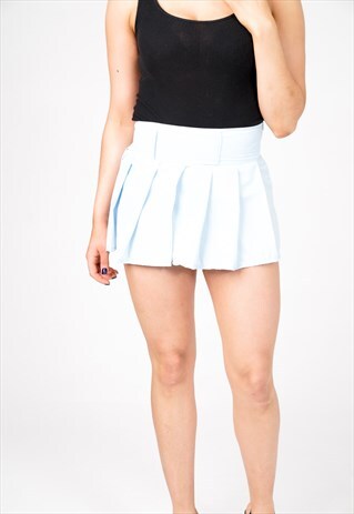BLUE TARTAN CHECK PLEATED HIGH-WAISTED MINI SKIRT