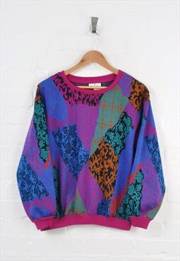 Vintage 80s Knitted Jumper Patterned Ladies Large