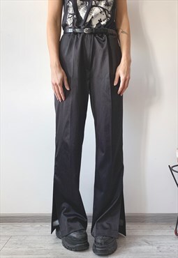 Vintage 90's Black Satin Loose Smart Casual Pleated Pants