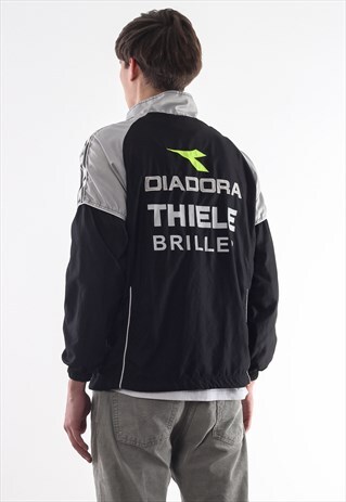 VINTAGE DIADORA TRACKSUIT 90S BLACK GREY BIG LOGO