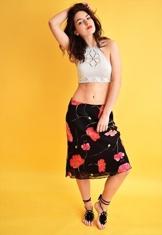 90'S RETRO FLORAL PATTERN PRINT ELEGANT SUMMER MIDI SKIRT