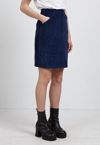 VINTAGE NAVY LAURA ASHLEY CORDUROY MINI PENCIL SKIRT