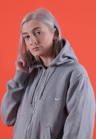 GREY NIKE ZIPPED EMBROIDERED HOODIE