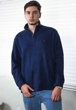 VINTAGE POLO RALPH LAUREN 1/4 ZIP JUMPER LOGO 90S L 18.6