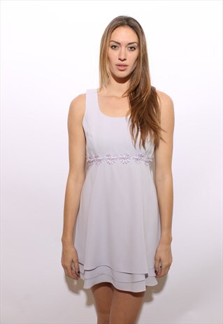 VINTAGE 1990'S 90'S PEARL DAISY PASTEL CHIFFON DRESS M-L
