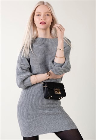 "ELLEN" - WOMAN GREY SWEATER KNIT CASUAL DRESS