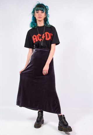 VINTAGE 90'S GREY VELVET GRUNGE MIDI SKIRT