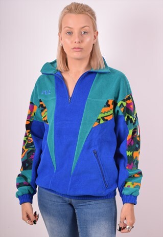 FILA WOMENS VINTAGE FLEECE JUMPER LARGE MULTI 90S