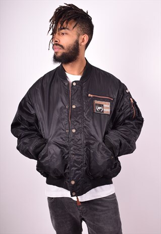 MENS VINTAGE BOMBER JACKET LARGE BLACK 90S
