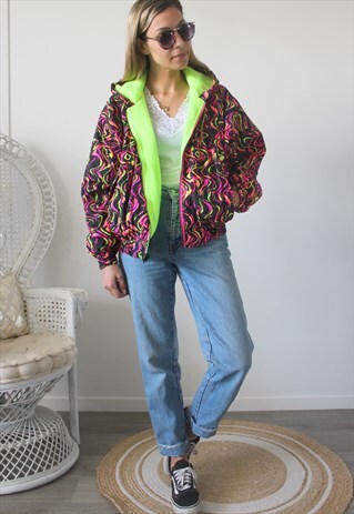 VINTAGE JACKET SIZE S NEON YELLOW FLANNEL LINING