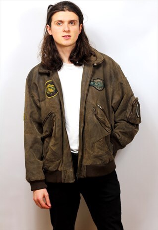 1990'S VINTAGE OVERSIZED LEATHER FLIGHT BOMBER JACKET