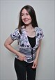Y2K FLOWERS TOP, VINTAGE V-NECK PULLOVER BLOUSE - SMALL