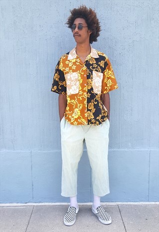 90S MIXED HAWAIIAN FLORAL PALM PRINT SHORT SLEEVE SHIRT XXL