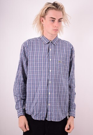 LACOSTE MENS VINTAGE SHIRT XXL BLUE CHECK 90S