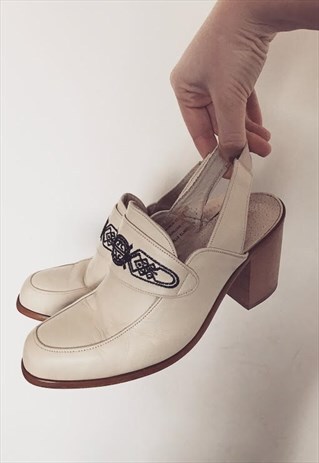 70S VINTAGE LEATHER SLING BACK SHOES