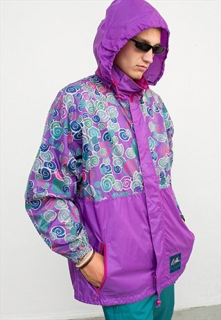 PURPLE UNISEX ZIP UP NYLON OUTDOOR HOODED RAIN JACKET