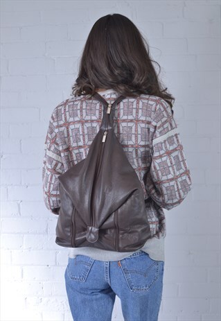 VINTAGE LEATHER LARGE BROWN RUCKSACK BAG