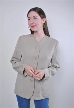 Vintage beige women evening suit minimalist blazer jacket 