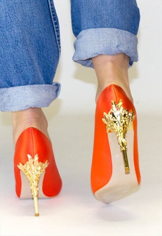 NEW SATIN ORANGE & GOLD STILETTOS