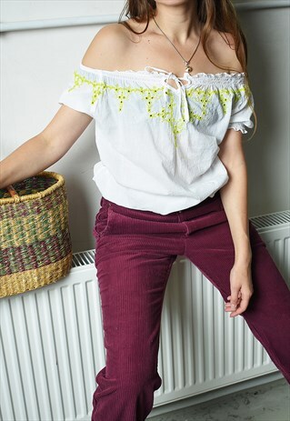 VINTAGE Y2K BOHO SHEER EMBROIDERED TUNIC TOP IN WHITE