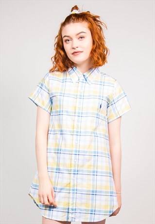 VINTAGE 90'S REWORKED RALPH LAUREN CHECK PATTERN SHIRT DRESS