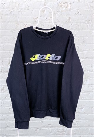 VINTAGE LOTTO SWEATSHIRT SPELL OUT BLACK YELLOW XL