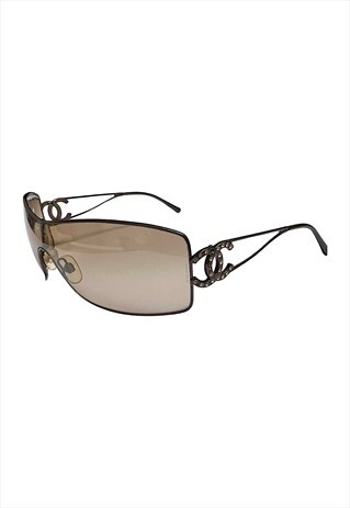 Chanel Sunglasses Shield Crystal Diamante CC Logo Brown 4073