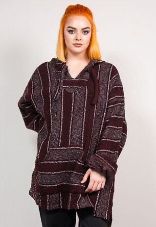90'S GRUNGE STRIPED HIPPIE OVERSIZE BAJA HOODIE JUMPER