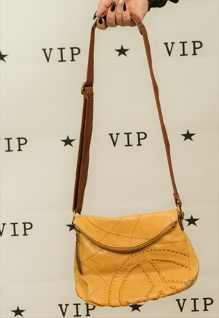 VINTAGE TAN LEATHER PATCHWORK EMBROIDERED MESSENGER BAG