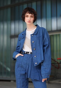 Vintage 90s Reworked Denim Set Suit Co-ord Crop Jacket Jeans