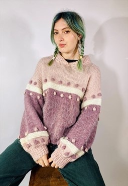 Vintage Size L Chunky Knitted Oversized Jumper in Pink