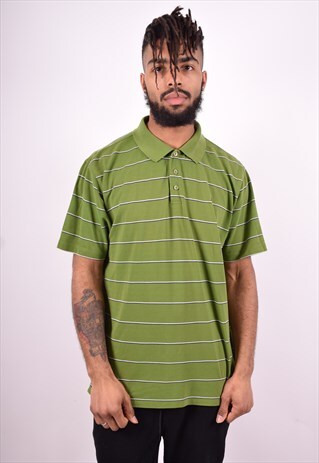 TOMMY HILFIGER MENS VINTAGE POLO SHIRT XL GREEN STRIPES 90'S
