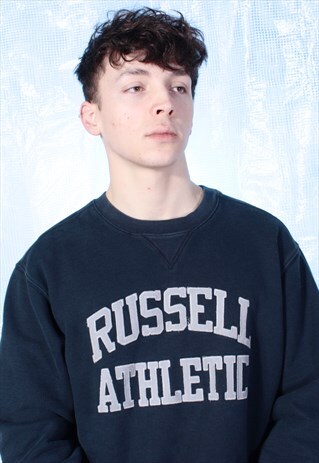 VINTAGE RUSSELL ATHLETIC FADED BLACK EMBROIDERED SWEATSHIRT